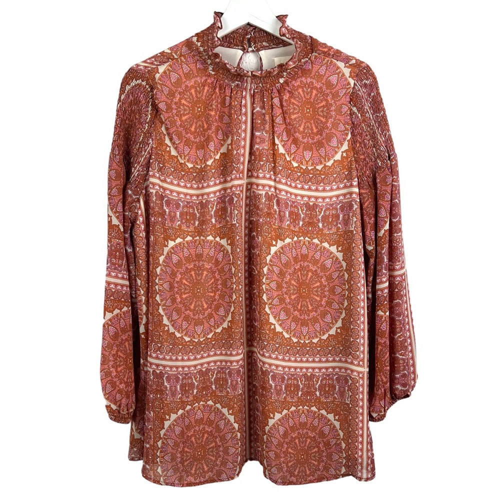 MELLODAY Rust Pink Medallion Print Tunic